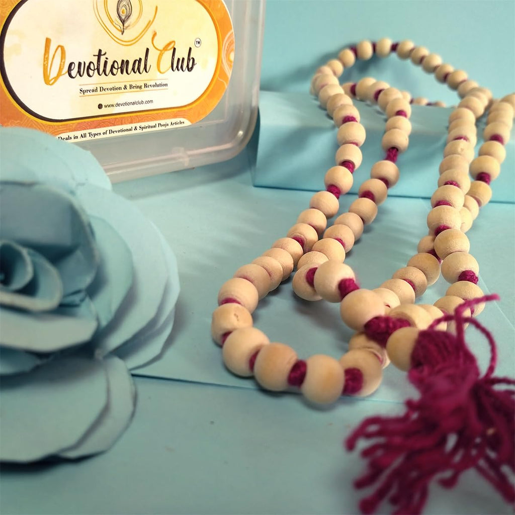 DevotionalClub® White Tulsi Mala – 108+1 Large Beads for Japa, Puja & Meditation
