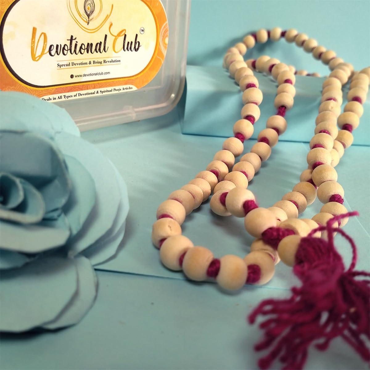 DevotionalClub® White Tulsi Mala – 108+1 Large Beads for Japa, Puja & Meditation