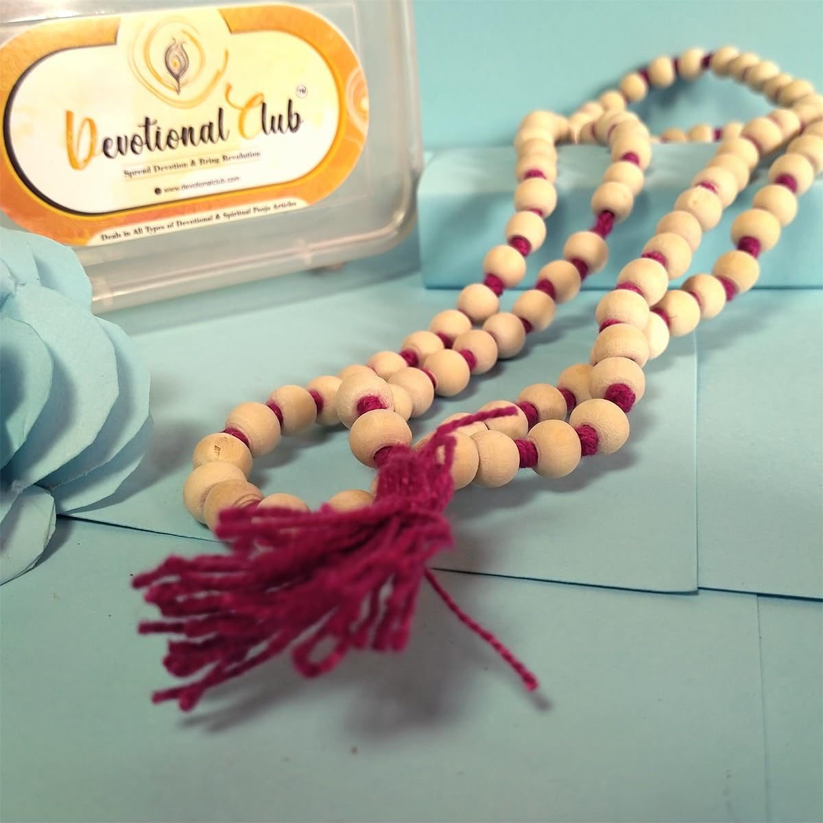 DevotionalClub® White Tulsi Mala – 108+1 Large Beads for Japa, Puja & Meditation