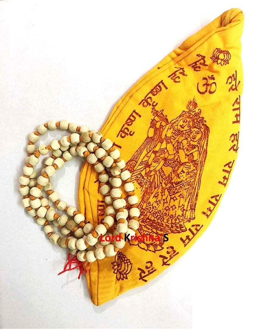 DevotionalClub® White Sakshi Mala – 108+1 Beads with Cotton Gaumukhi Japa Bag (Set of 1)