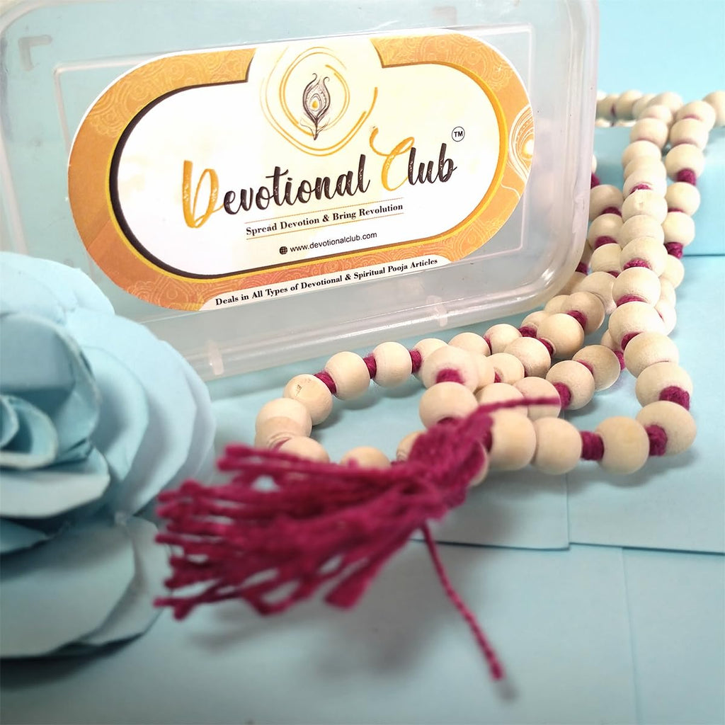 DevotionalClub® White Tulsi Mala – 108+1 Large Beads for Japa, Puja & Meditation