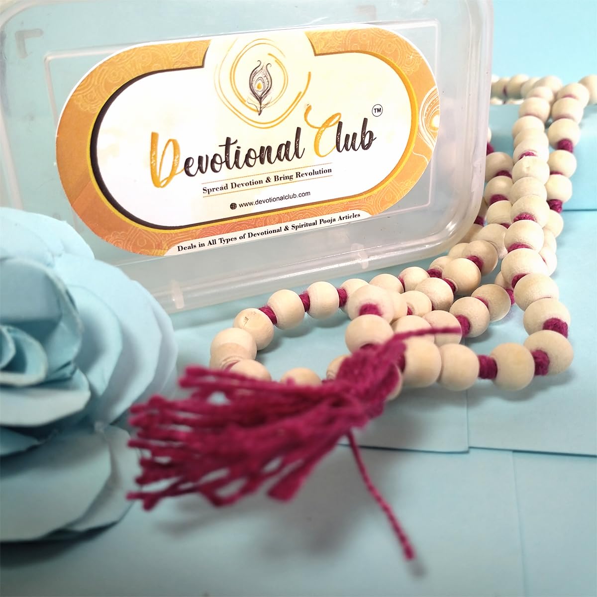 DevotionalClub® White Tulsi Mala – 108+1 Large Beads for Japa, Puja & Meditation