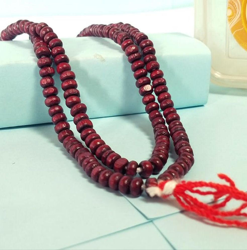 DevotionalClub® Original Lal Chandan Mala – 108+1 Red Sandalwood Beads (7–8mm) for Japa, Puja & Meditation
