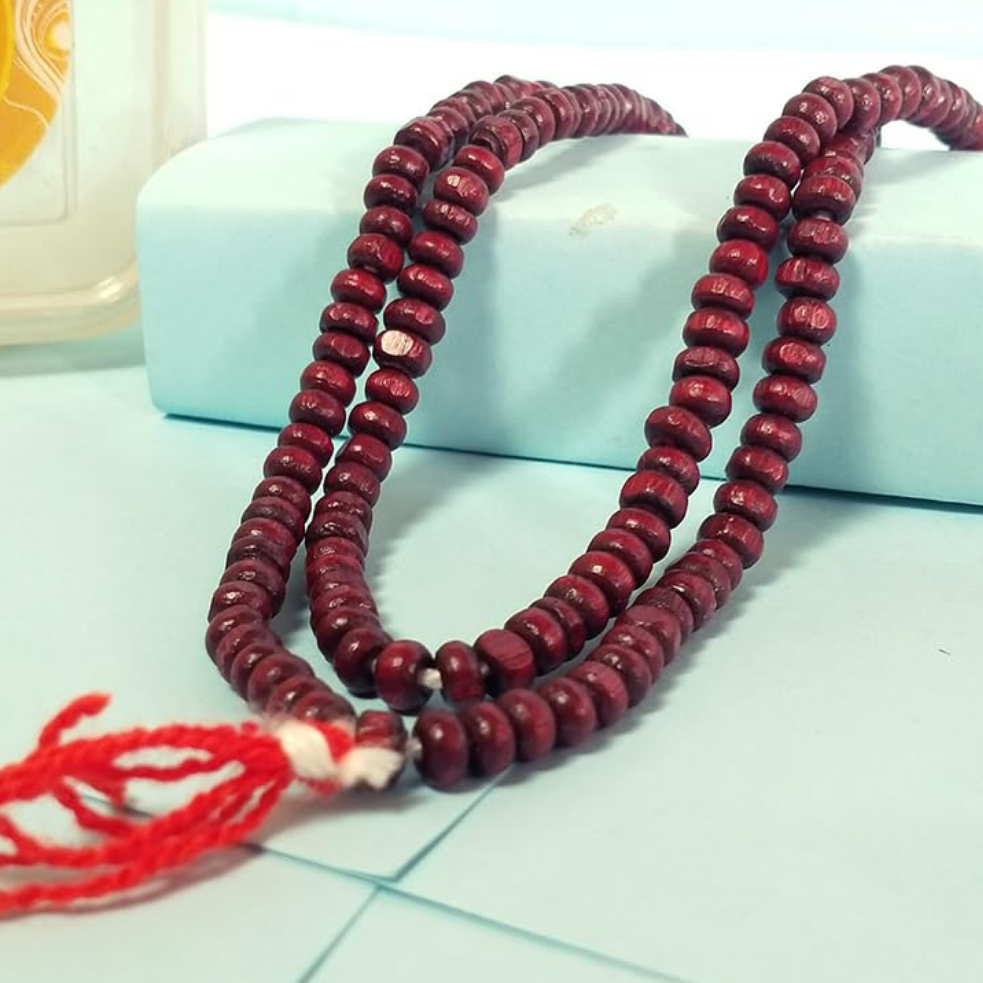 DevotionalClub® Original Lal Chandan Mala – 108+1 Red Sandalwood Beads (7–8mm) for Japa, Puja & Meditation