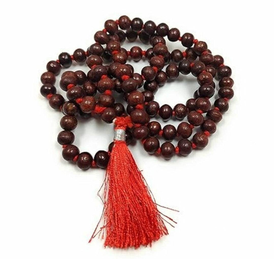 DevotionalClub® Original Lal Chandan Mala – 108+1 Red Sandalwood Beads (7–8mm) for Japa, Puja & Meditation
